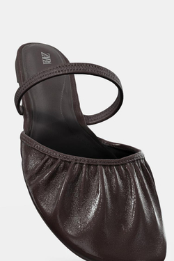 ZARA КОЖАНЫЕ БАЛЕТКИ-МЮЛИ, КОРИЧНЕВЫЙ