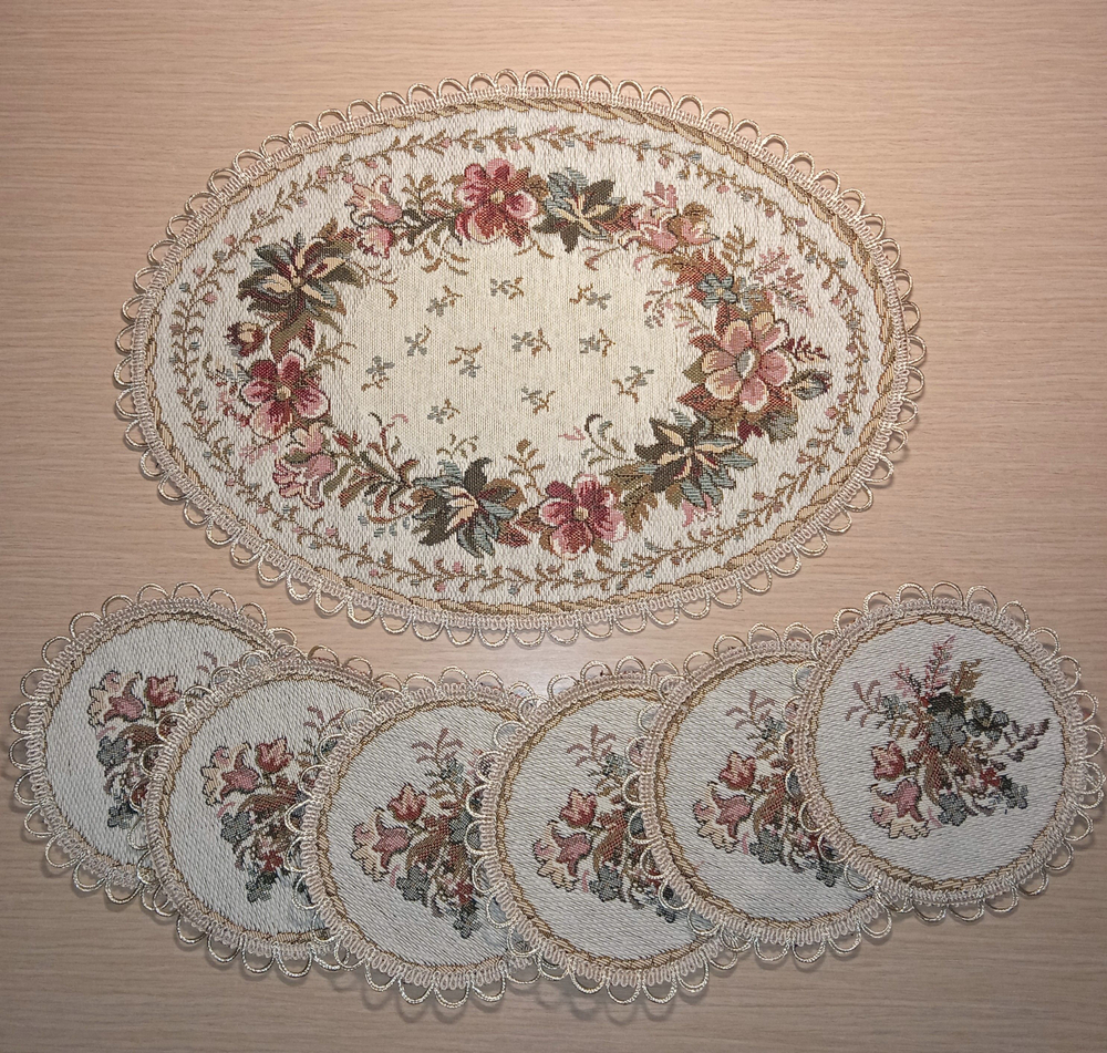 Набор декоративных гобеленовых салфеток "Цветочная поляна" (1+6 шт.)