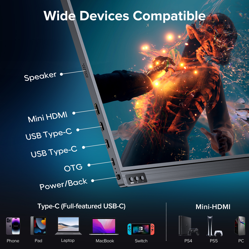 16.1" Портативный монитор с магнитным чехлом Ugame J5 2K IPS 2560х1440, 144 Гц
