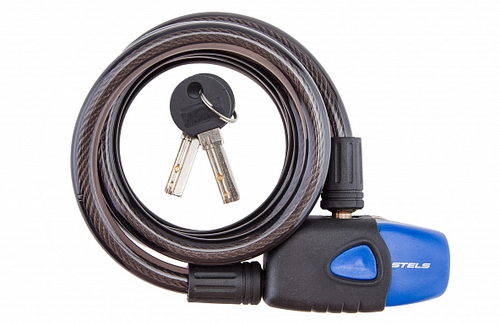 Трос-замок 10х1800мм 87701 STELS с ключом, чёрно-синий