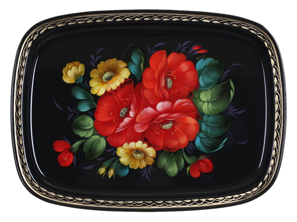 Жостовский поднос декоративный, размер 33х24 см (A12), металлический