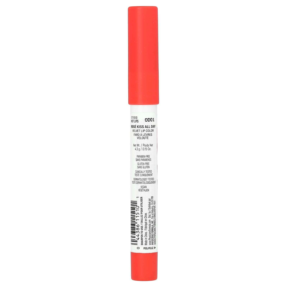 Physicians Formula, Rose Kiss All Day, бархатная губная помада, 1711510 Hot Lips, 4,3 г (0,15 унции)