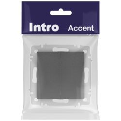 Выключатель Intro Accent 6-104-07 двойной, 10А-250В, IP20, СУ, AL/CU, графит
