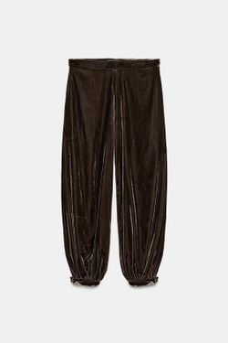 ZARA БАРХАТНЫЕ БРЮКИ-ГАЛИФЕ — ZW COLLECTION, КОРИЧНЕВЫЙ