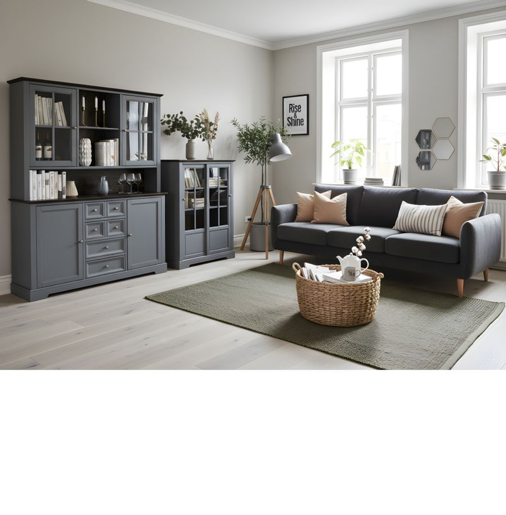 Шкаф витрина, 103х41х139, Лэйквью, буфет в кухню, сервант с 2 раздвижными дверями из массива дерева, MAKOSA