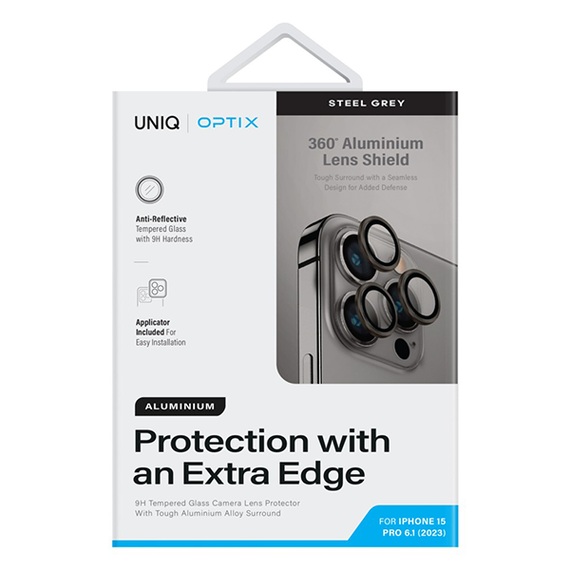 Защитное стекло UNIQ OPTIX Camera Lens protector Aluminium для iPhone 15 Pro (IP6.1P(2023)-ALENSGRY) Grey