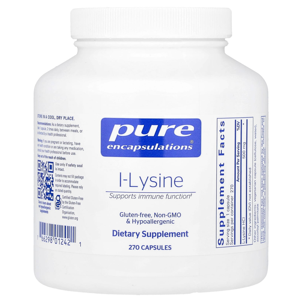 Pure Encapsulations, L-лизин, 270 капсул (500 мг на капсулу)