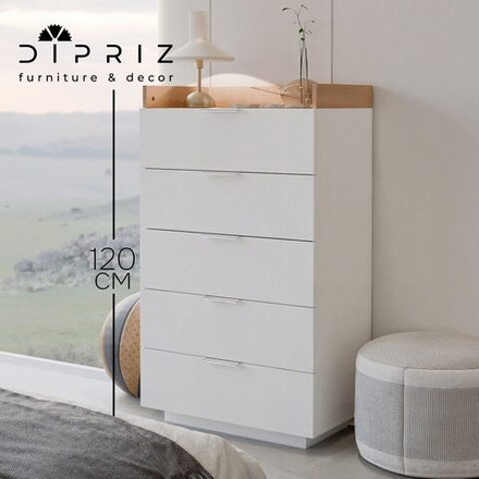 Парящий комод для одежды Меламин 5 ящиков со столиком, 70х42х120 см, белый/артизан