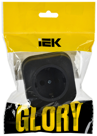 GLORY Розетка 1-местная для открытой установки с заземлением без защитных шторок 16А РС20-3-ХЧм черный матовый IEK
