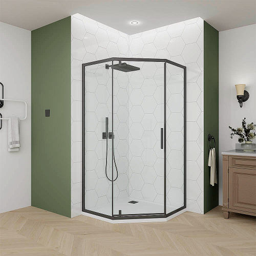 Душевой уголок Veconi Ottimo 90х90 OP10B-9090-01-C9 стекло прозрачное, профиль черный матовый