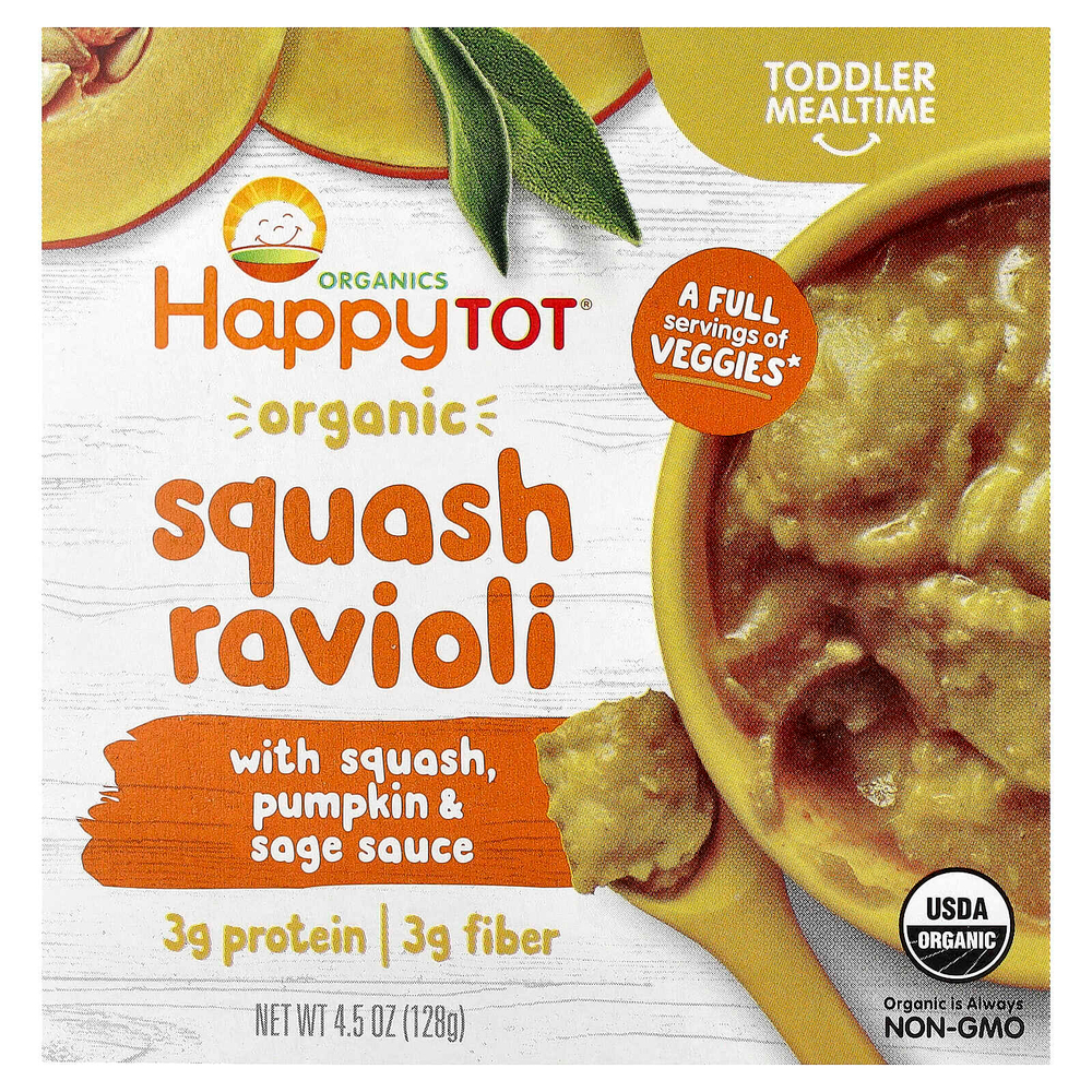 Happy Family Organics, Organics Happy Tot, Love My Veggies Bowl, Squash Ravioli, 4,5 унц. (128 г)