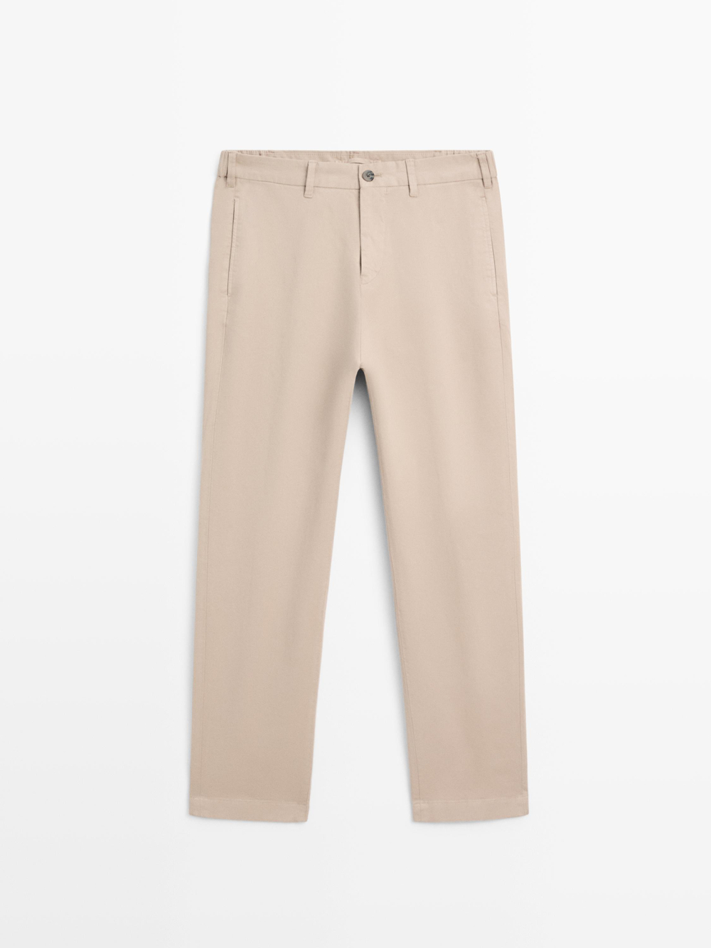 Massimo Dutti Зауженные брюки из смесовой хлопковой ткани, бежевый