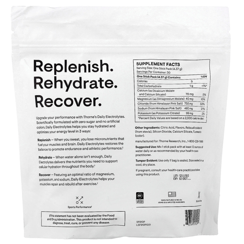 Thorne, ежедневные электролиты, со вкусом манго и лаймада, 30 пакетиков по 4,37 г (0,15 унции)