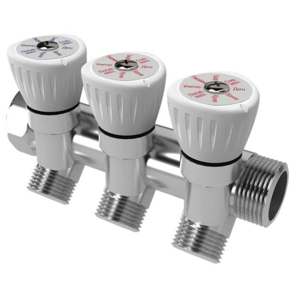 Коллектор  с регулировочными вентилями 3/4"x1/2", 3 выхода