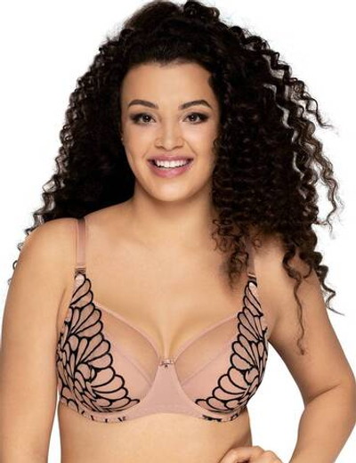 Бюстгальтер на косточках с мягкой чашкой и черной контрастной отделкой (Размер: 65D) (Цвет: телесный)