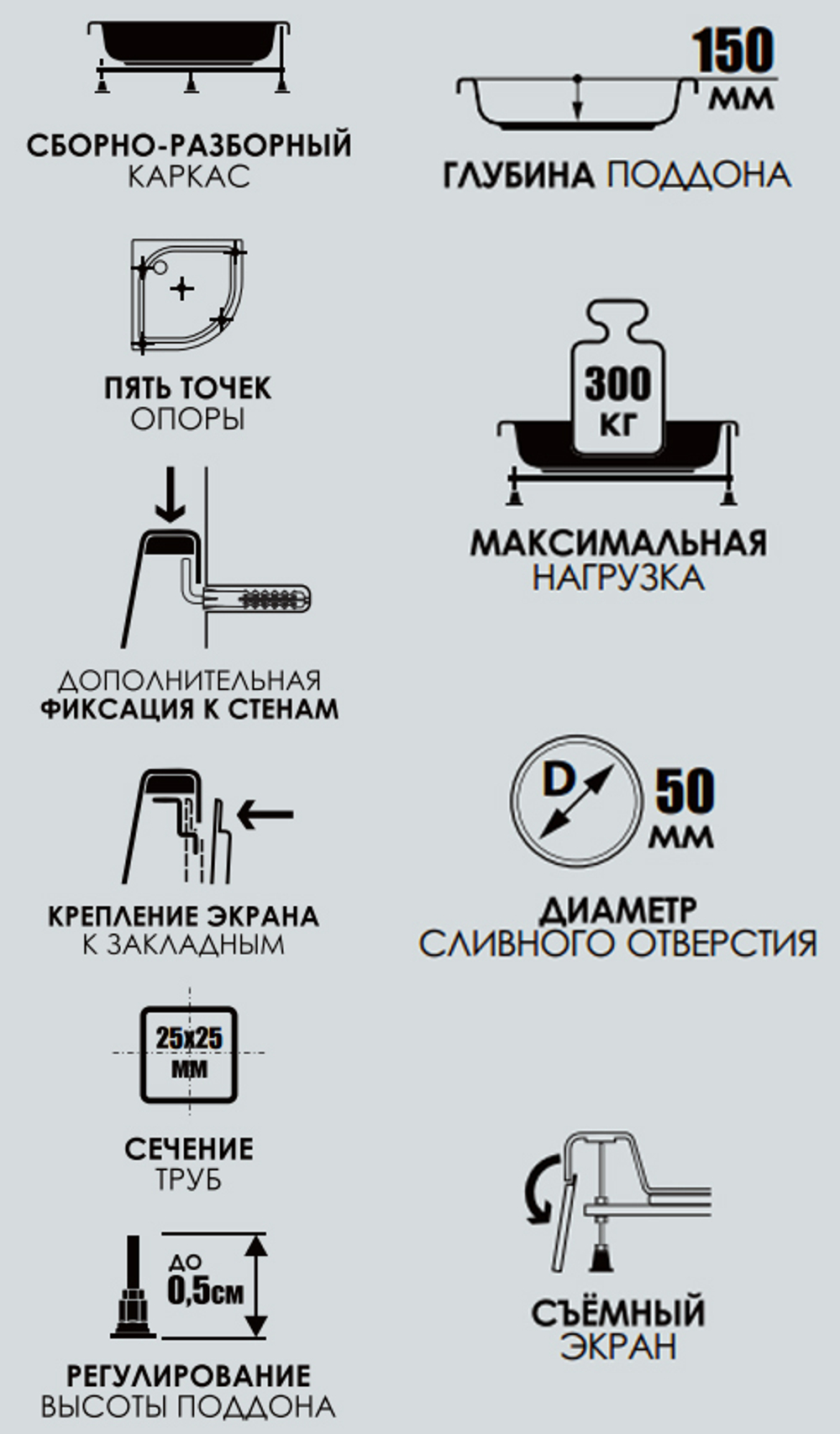 Поддон душевой Melodia Round High 90x90x30 угловой MTYRD9090H