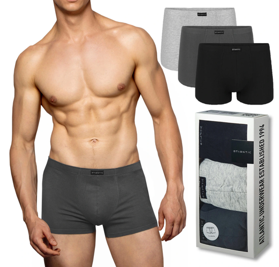 Трусы мужские боксеры (3 шт) Atlantic 3BMH-007 черные+серый меланж+графитовые