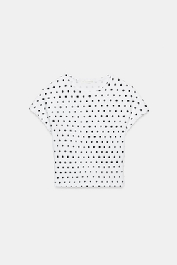 ZARA УКОРОЧЕННАЯ ФУТБОЛКА С КОРОТКИМИ РУКАВАМИ, БЕЛЫЙ/ЧЕРНЫЙ