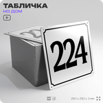 Адресная табличка с номером дома 224, на фасад и забор, белая, Айдентика Технолоджи