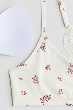 H&M Укороченный топ с кружевом и принтом, белый