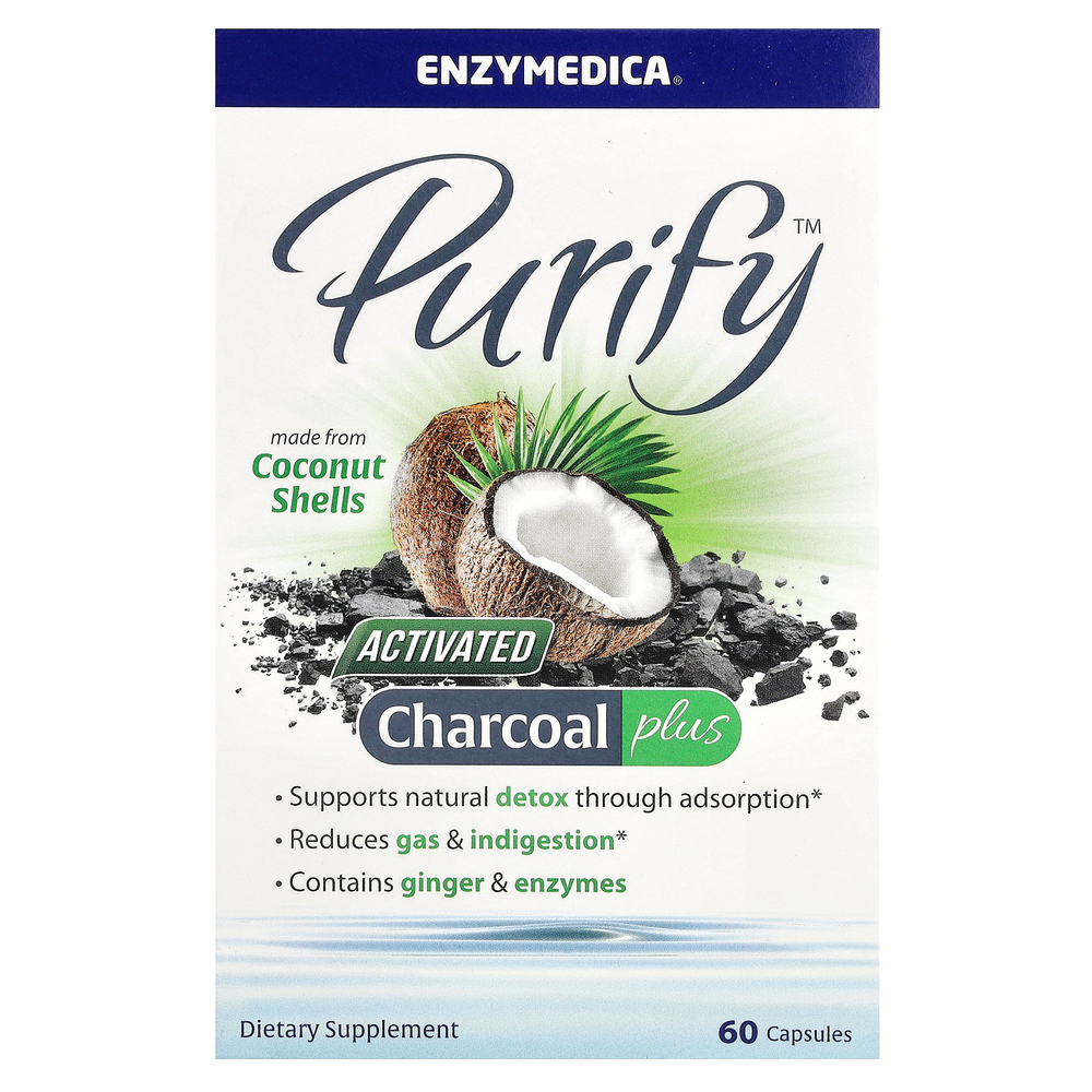 Enzymedica, Purify, активированный уголь, 60 капсул