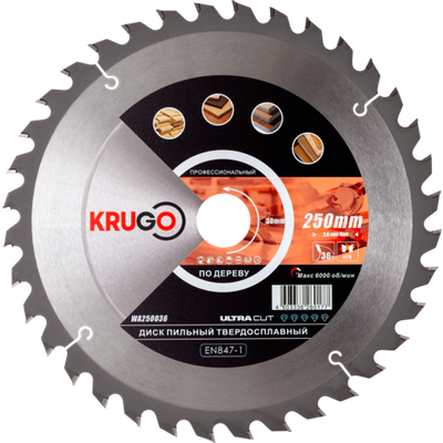 Пильный диск KRUGO 250x2,6/1,8x36Tx30mm, WA250036