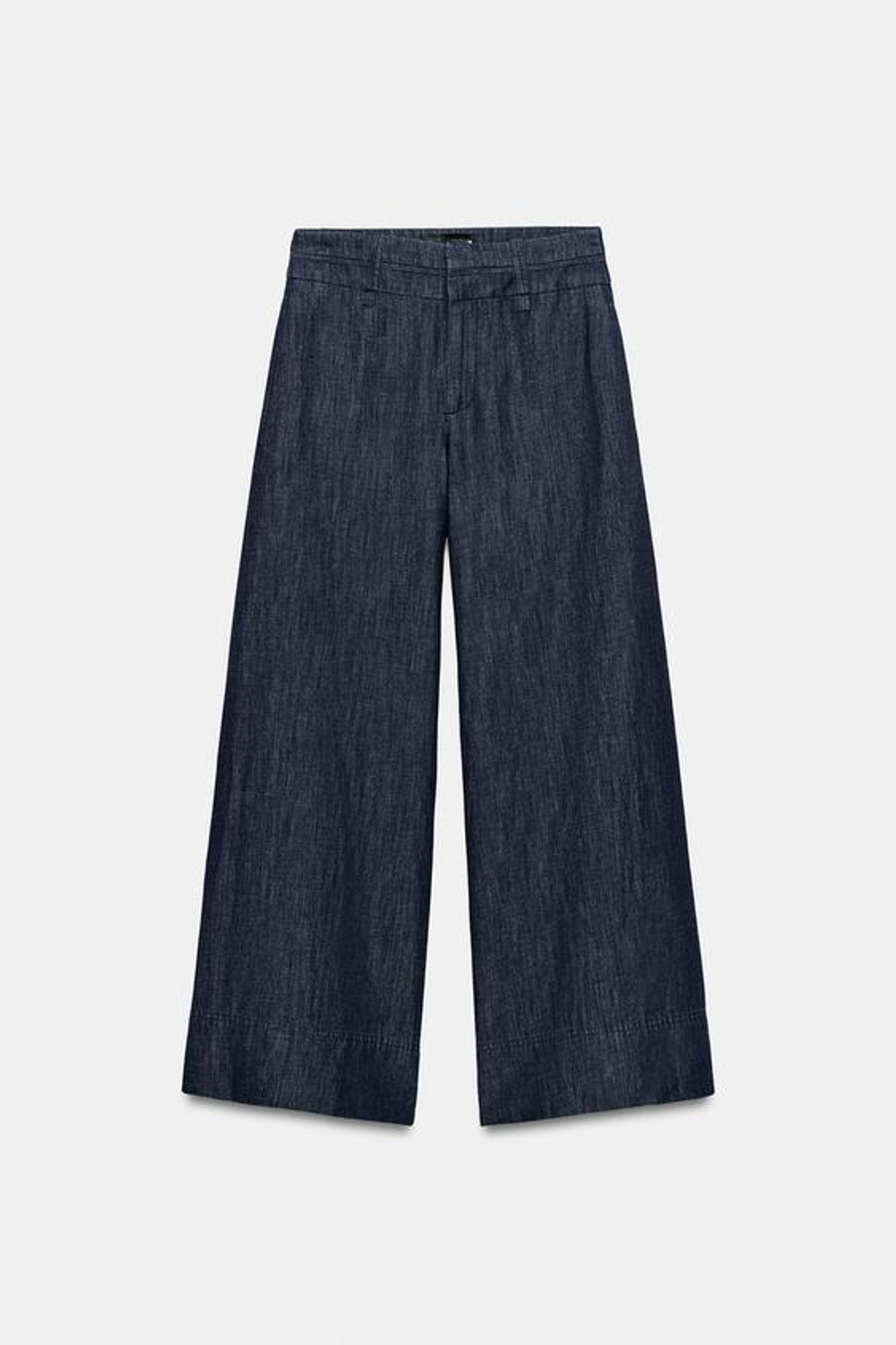 ZARA ШИРОКИЕ БРЮКИ ИЗ СМЕСОВОГО ЛЬНА, ИНДИГО