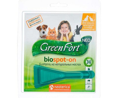 GreenFort NEO для кошек, кроликов и собак до 10 кг, капли на холку, 1 мл, 2шт