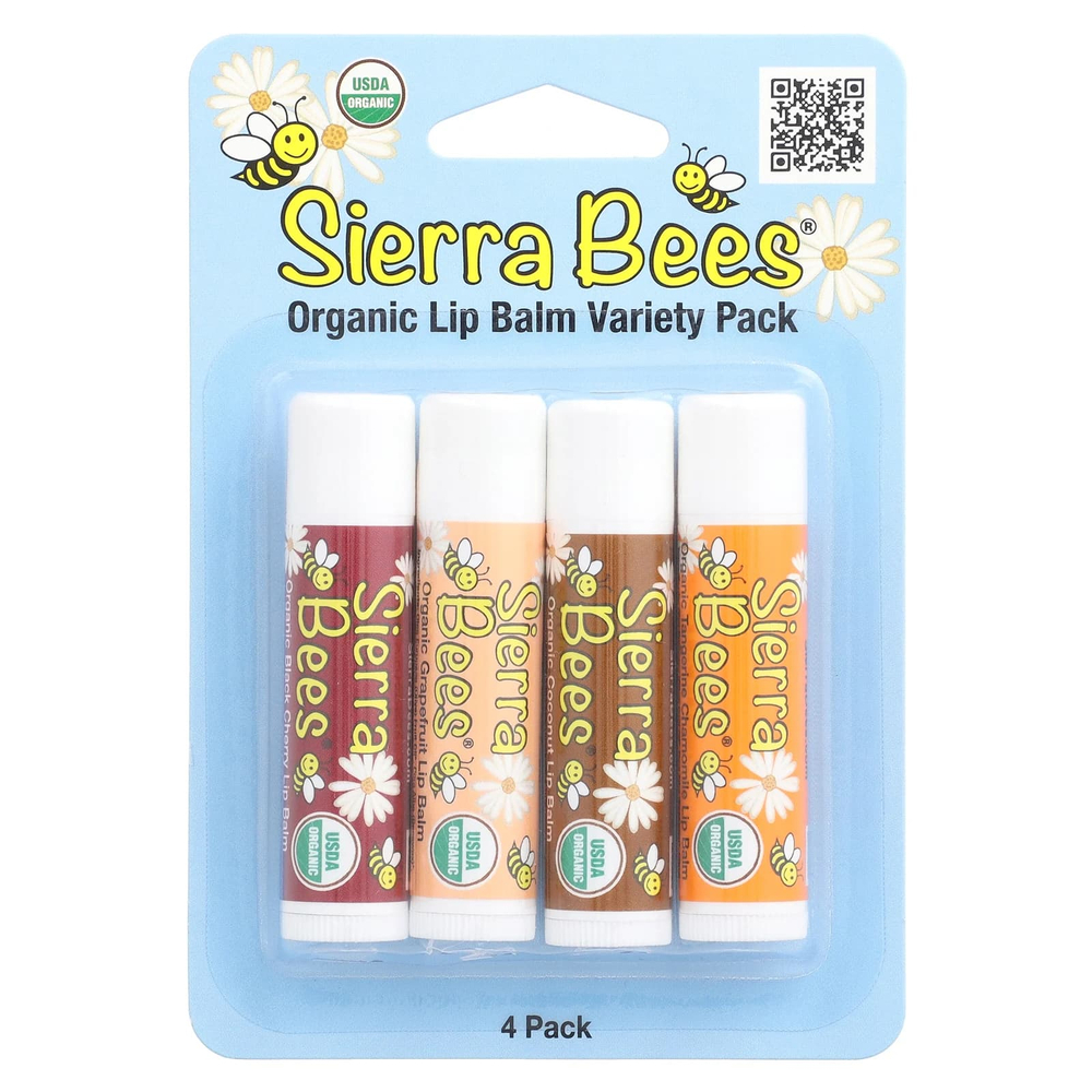 Sierra Bees, набор органических бальзамов для губ, 4 штуки, вес: 4,25 г (0,15 унции) каждый