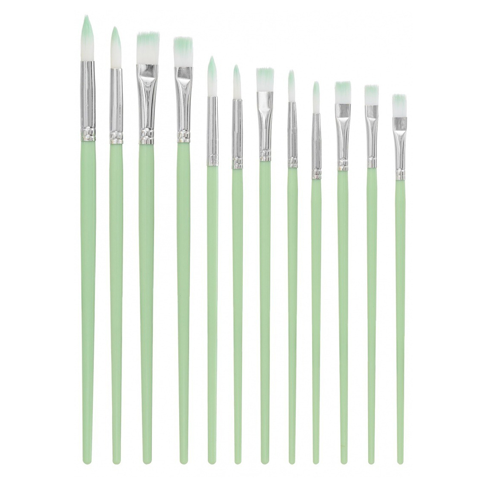 Кисть для рисования Basir художественная, нейлон, набор из 12 шт, 3 цвета корпуса