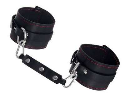 Черные кожаные однослойные оковы с контрастной строчкой (Цвет: черный)