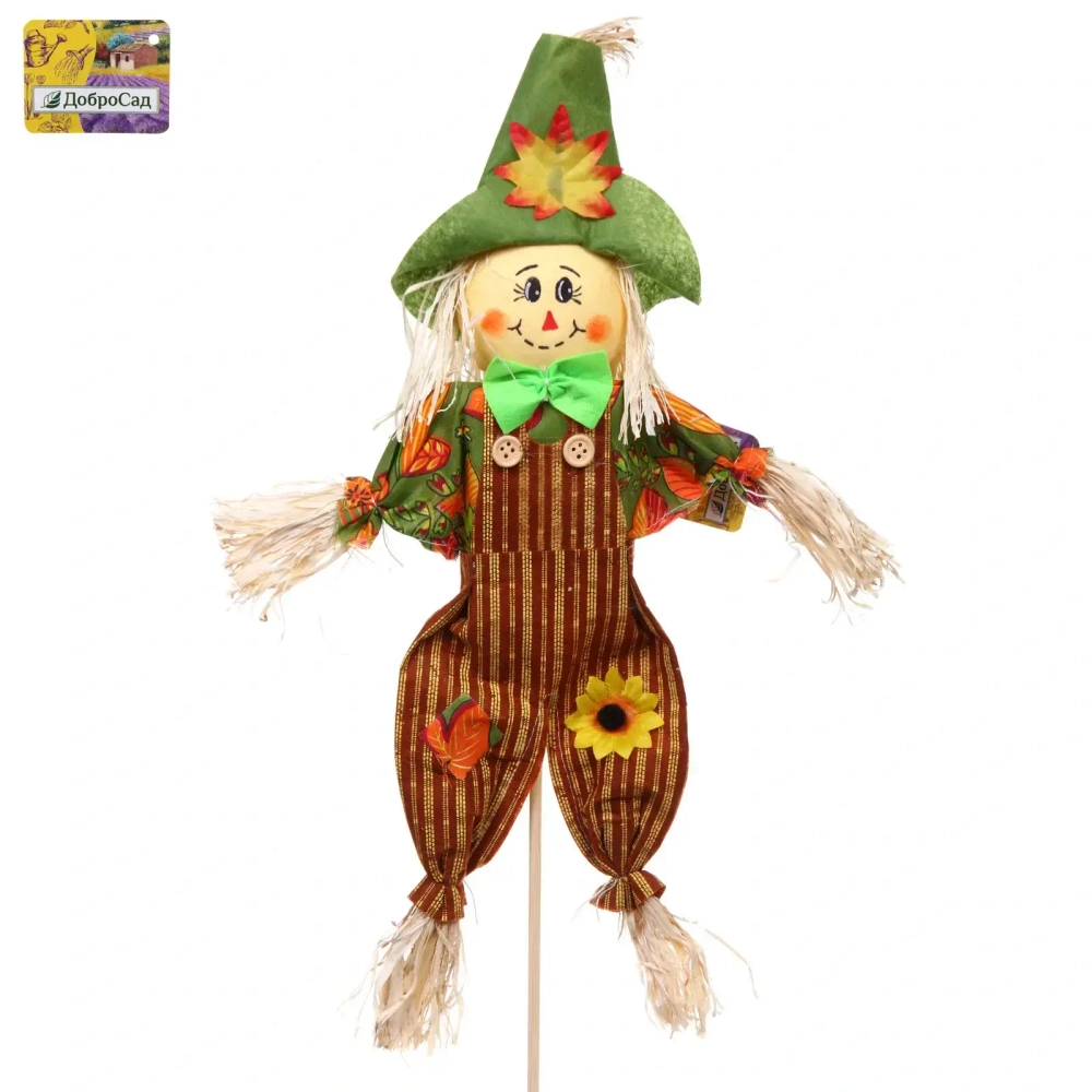 Фигура садовая «Пугало - Миша» в зеленой шляпе 50 (70) см ДоброСад