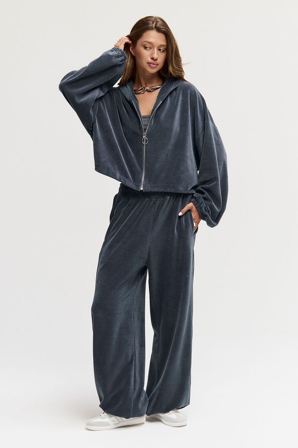 Худи на молнии из велюровой ткани графитового цвета