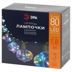 Светодиодная новогодняя гирлянда ЭРА ЕGNIG - 80M нить Лампочки на батарейках 1,8 м мультиколор 80 microLED