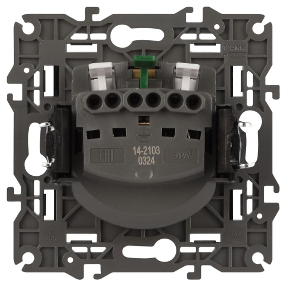 14-2103-05 ЭРА Розетка 2P+E Schuko со шторками с крышкой, 16A-250В, IP20, Эра Elegance, антрацит | Elegance Антрацит