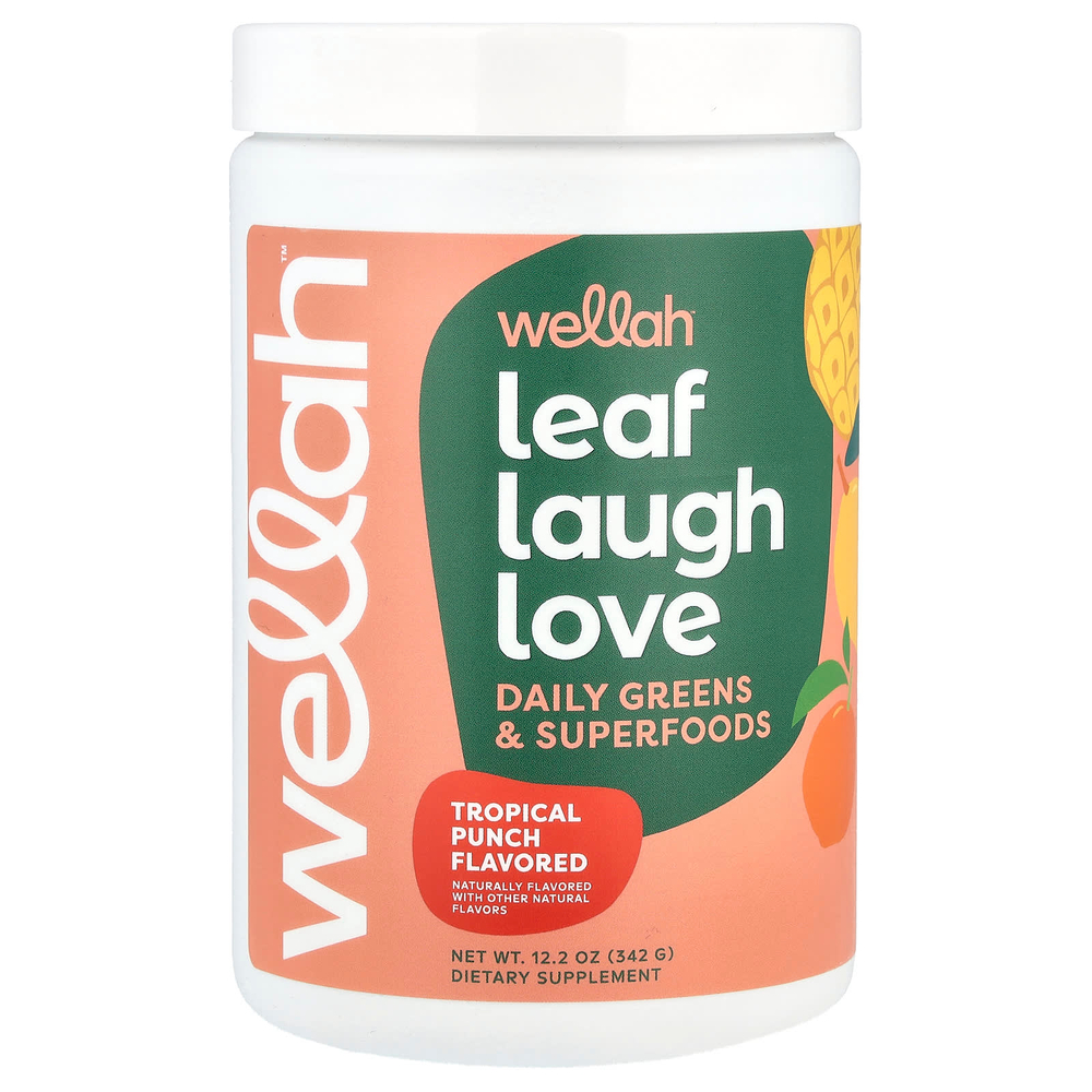 Wellah, Leaf Laugh Love, Daily Greens & Superfood, тропический пунш, 342 г (12,2 унции)