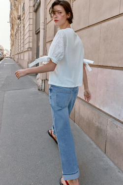 ZARA ФУТБОЛКА С ВЫШИВКОЙ, БЕЛЫЙ