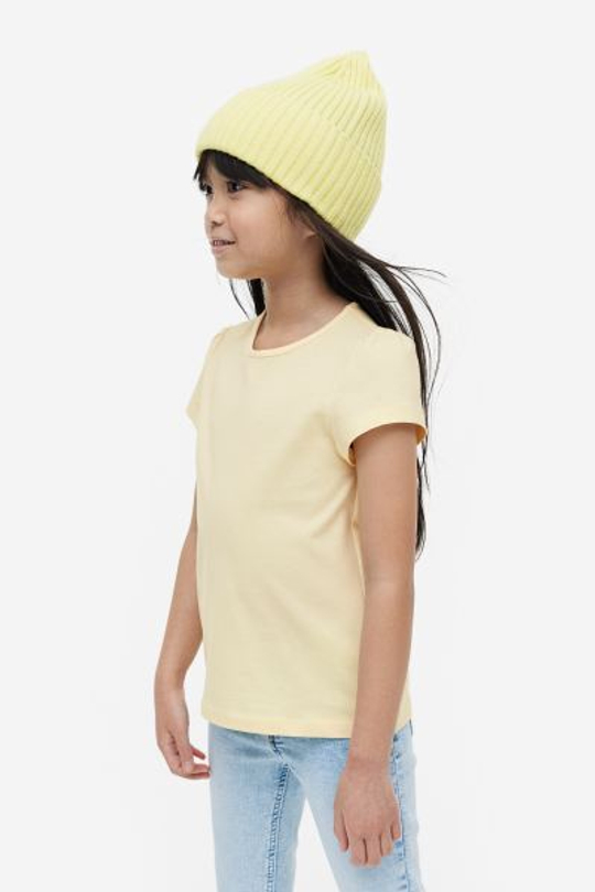 H&M Хлопковая однотонная футболка, светло-желтый