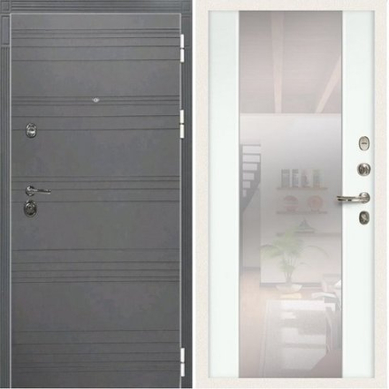 Входная дверь в квартиру с зеркалом  Император 3К Софт графит (белая коробка) №61 Белый ясень