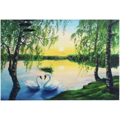 Алмазная мозаика на подрамнике с полным заполнением «МИР ЯРКИХ КРАСОК», белые лебеди, 20*30 см
