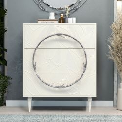 Комод Арт Колор leaves Классик Сильвер с 3 ящиками Белый опал