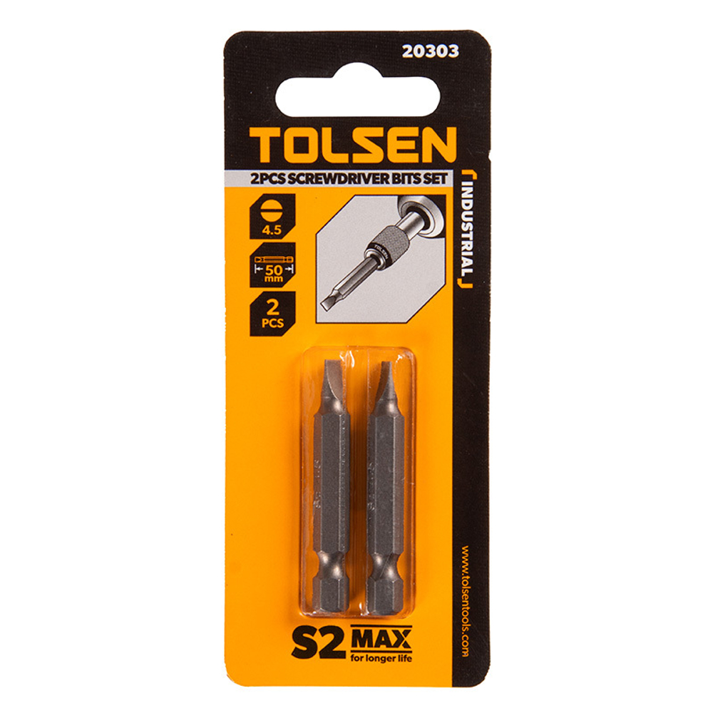 TOLSEN (TT20303) Набор вставок (бит) торцевых 1/4", Slotted, 4,5х0,6 мм, 50 мм, 2 предмета