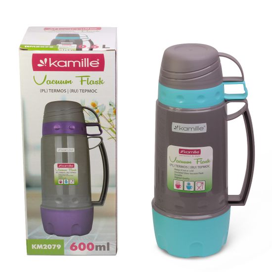 Термос 600 мл пластиковый со стеклянной колбой (2 чашки) Kamille