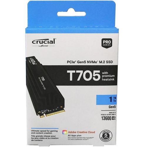 Жесткий диск SSD M.2 1Tb Crucial T705, 13600/10200MBs, 1750000 IOPS, TLC 3D NAND, 2280. PCI-E 5.0 x4 (CT1000T705SSD3)