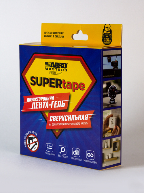 Скотч 2-х сторонний ABRO лента-гель (3смх2ммх3м)