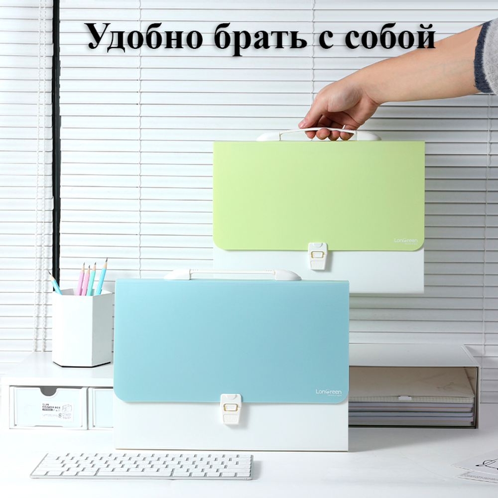 Папка-портфель DELI "LonGreen", А4, 13 отделений, 0,75 мм, ассорти