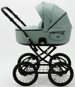 Детская коляска Adamex Porto Retro Deluxe 2 в 1 PO-SA20 (СЕРО-ЗЕЛЕНАЯ КОЖА)