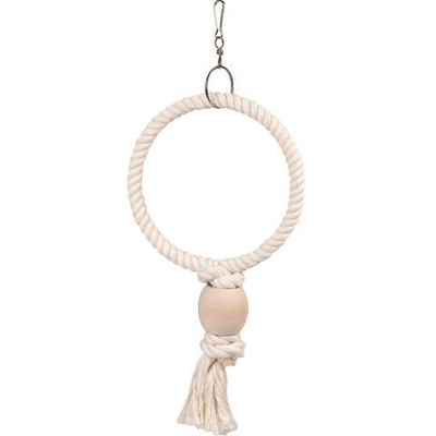 Игрушка для птиц кольцо веревочное с шаром, белое 19см(Д) x 5.5см(Ш) x 42см(В), Flamingo