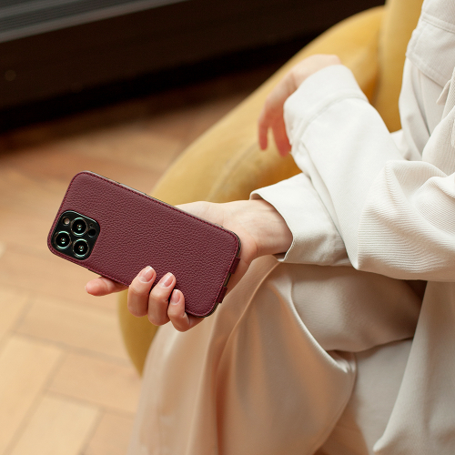 Кожаный чехол для iPhone 16 Pro Max, теленок бордового цвета