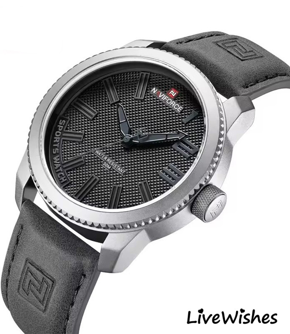 Часы наручные кварцевые NAVIFORCE на кожаном ремешке, серебристый/серый W8950-02